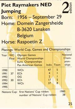 1995 Collect-A-Card Equestrian #25 Piet Raymakers / Raspoetin Z Back